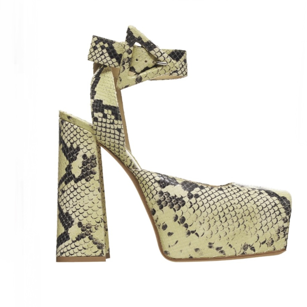 Bottega Veneta Snake Print Heels - Yellow and Black